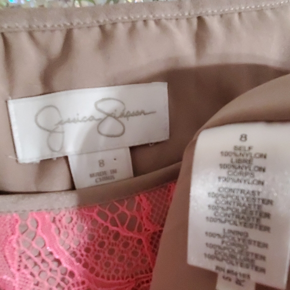 Jessica Simpson neon pink lace tan dress sz.8 - Picture 6 of 13